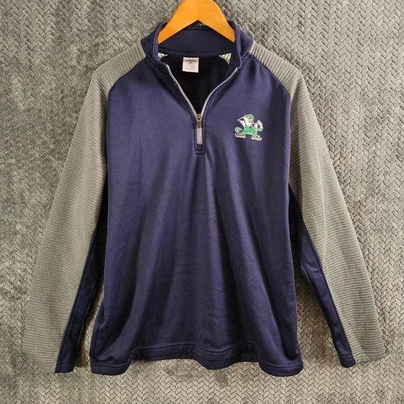 Notre Dame Fighting Irish‎ Quarter Zip Pullover Sweatshirt Mens L Navy Gray - Picture 3 of 8